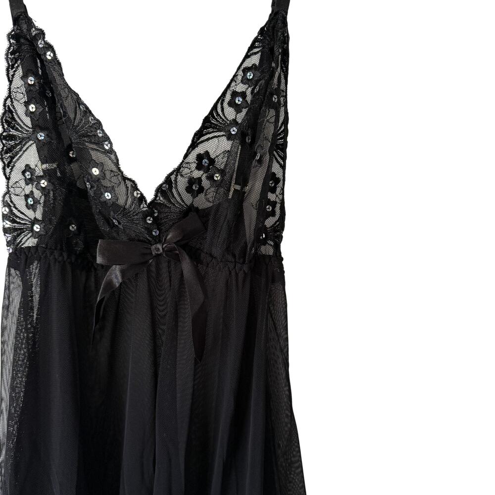 Black Sheer Babydoll Lingerie Fairy Small Lace Mesh Nightie Sleepwear‎ Sequins